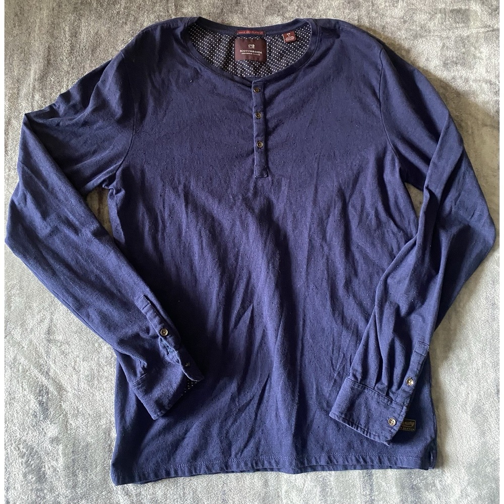 Scotch & Soda True Gentlemen Shirt Mens Large Long Sleeve Navy Henley